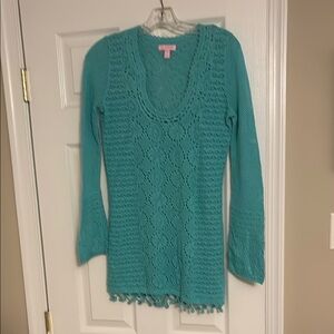 Teal Crochet Knit Sweater